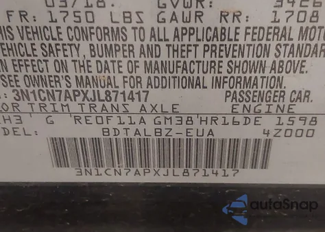 2018 Nissan Versa 1.6 Sv z USA, uszkodzony, nr VIN 3N1CN7APXJL871417